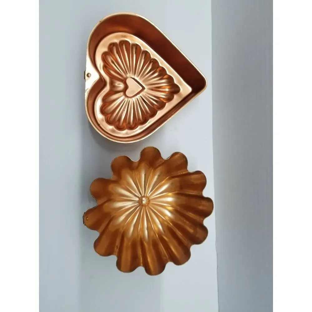 Vintage Copper Jello Molds Heart shaped Round Set of 2